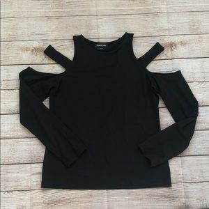 Bebe black long sleeve shirt, open shoulders, M